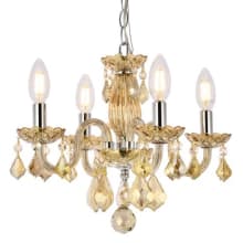 Rococo 4 Light 15" Wide Crystal Chandelier with Golden Teak Royal Cut Crystals