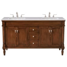 Lexington 60" Free Standing Double Basin Vanity Set with Cabinet and Marble Vanity Top
