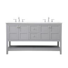 Theo 60" Free Standing Double Basin Vanity Set with Cabinet and Engineered Marble Vanity Top