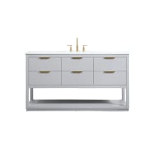 Larkin 60" Free Standing Single Basin Vanity Set with Cabinet and Engineered Marble Vanity Top