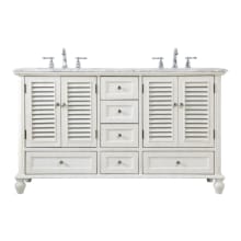 Rhodes 60" Free Standing Double Basin Vanity Set with Cabinet and Marble Vanity Top