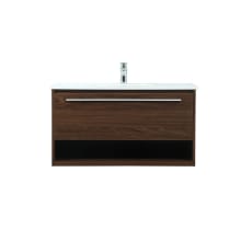 Roman 36" Wall Mounted Single Basin Vanity Set with Cabinet and Engineered Marble Vanity Top