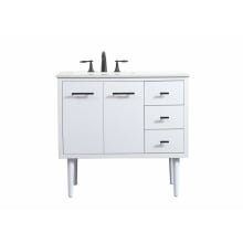 Cyrus 36" Free Standing, Wall Mounted Single Basin Vanity Set with Cabinet and Engineered Marble Vanity Top