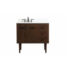 Cyrus 36" Free Standing, Wall Mounted Single Basin Vanity Set with Cabinet, Engineered Marble Vanity Top, and Backsplash