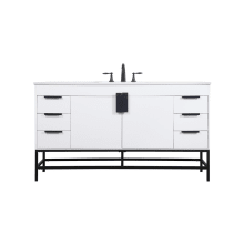 Eugene 60" Free Standing Single Basin Vanity Set with Cabinet and Engineered Marble Vanity Top