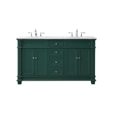 Wesley 60" Free Standing Double Basin Vanity Set with Cabinet and Marble Vanity Top