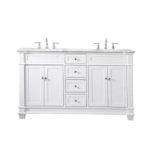 Wesley 60" Free Standing Double Basin Vanity Set with Cabinet and Marble Vanity Top