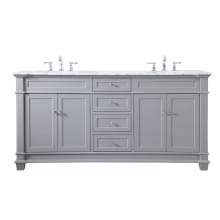 Wesley 72" Free Standing Double Basin Vanity Set with Cabinet and Marble Vanity Top