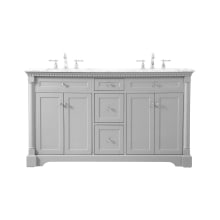 Clarence 60" Free Standing Double Basin Vanity Set with Cabinet and Marble Vanity Top
