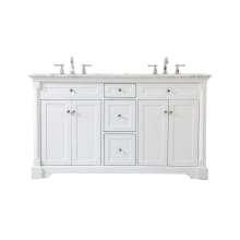 Clarence 60" Free Standing Double Basin Vanity Set with Cabinet and Marble Vanity Top