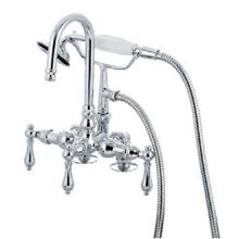 Triple Handle Deck Mounted Clawfoot Tub Filler with 3-3/8" Center, Personal Hand Shower and Hot / Cold Porcelain Lever Handles from the Hot Springs Collection