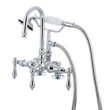 Triple Handle Deck Mounted Clawfoot Tub Filler with 3-3/8" Center, Personal Hand Shower and Porcelain Lever Handles from the Hot Springs Collection
