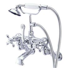 Triple Handle Wall Mounted Clawfoot Tub Filler with 3-3/8" to 10" Adjustable Center, Personal Hand Shower and Hot / Cold Porcelain Lever Handles from the Hot Springs Collection