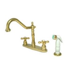 New Orleans Double Handle Kitchen Faucet with Metal Cross Handles and White Sidespray