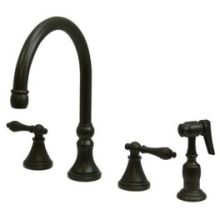 New Orleans Double Handle 8" to 16" Widespread Kitchen Faucet with American Lever Handles and Brass Side Spray