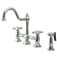 New Orleans Double Handle Bridge Kitchen Faucet with Metal Cross Handles and Sidespray