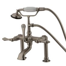 Triple Handle Deck Mounted Clawfoot Tub Filler with 7" Center, 8" Spout Reach, Personal Hand Shower and Metal Lever Handles from the Hot Springs Collection