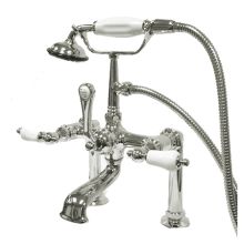 Triple Handle Deck Mounted Clawfoot Tub Filler with 7" Center, 8" Spout Reach, Personal Hand Shower and Porcelain Lever Handles from the Hot Springs Collection
