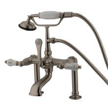 Triple Handle Deck Mounted Clawfoot Tub Filler with 7" Center, Personal Hand Shower and Hot / Cold Porcelain Lever Handles from the Hot Springs Collection