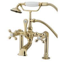 Triple Handle Deck Mounted Clawfoot Tub Filler with 7" Center, Personal Hand Shower and Metal Lever from the Hot Springs Collection