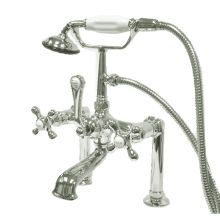 Triple Handle Deck Mounted Clawfoot Tub Filler with 7" Center, Personal Hand Shower and Metal Lever from the Hot Springs Collection