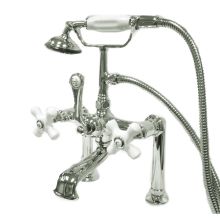 Triple Handle Deck Mounted Clawfoot Tub Filler with 7" Center, Personal Hand Shower and Porcelain Cross Handles from the Hot Springs Collection