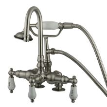 Triple Handle Deck Mounted Clawfoot Tub Filler with 3-3/8" Center, Personal Hand Shower and Hot / Cold Porcelain Lever Handles from the Hot Springs Collection