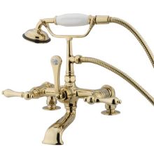 Triple Handle Deck Mounted Clawfoot Tub Filler with 7" Center, Personal Hand Shower and Metal Lever Handles from the Hot Springs Collection