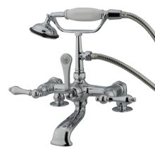 Triple Handle Wall Mounted Clawfoot Tub Filler with 7" Center, Personal Hand Shower and Metal Lever Handles from the Hot Springs Collection