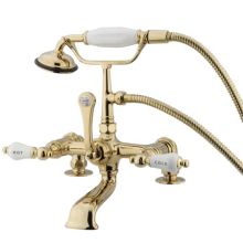 Triple Handle Wall Mounted Clawfoot Tub Filler with 7" Center, Personal Hand Shower and Hot / Cold Porcelain Lever Handles from the Hot Springs Collection