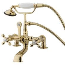 Triple Handle Wall Mounted Clawfoot Tub Filler with 7" Center, Personal Hand Shower and Metal Cross Handles from the Hot Springs Collection