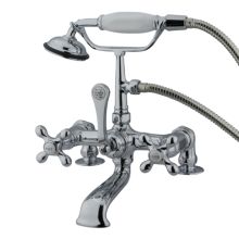 Triple Handle Wall Mounted Clawfoot Tub Filler with 7" Center, Personal Hand Shower and Metal Cross Handles from the Hot Springs Collection