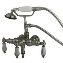 Triple Handle Wall Mounted Clawfoot Tub Filler with 3-3/8" Center, Personal Hand Shower and Hot / Cold Porcelain Lever Handles from the Hot Springs Collection