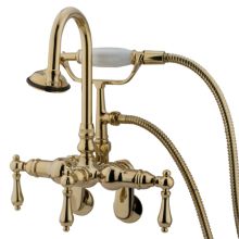 Triple Handle Wall Mounted Clawfoot Tub Filler with 3-3/8" to 9" Adjustable Center, Personal Hand Shower and Metal Lever Handles from the Hot Springs Collection