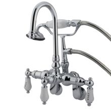 Triple Handle Wall Mounted Clawfoot Tub Filler with 3-3/8" to 9" Adjustable Center, Personal Hand Shower and Porcelain Lever Handles from the Hot Springs Collection
