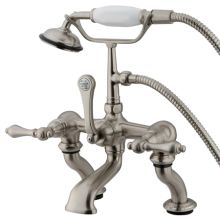 Triple Handle Deck Mounted Clawfoot Tub Filler with 3-3/8" to 10" Center, Personal Hand Shower and Metal Lever Handles from the Vintage Collection
