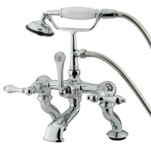 Triple Handle Deck Mounted Clawfoot Tub Filler with 3-3/8" to 10" Center, Personal Hand Shower and Metal Lever Handles from the Hot Springs Collection