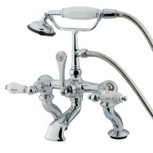 Triple Handle Deck Mounted Clawfoot Tub Filler with 3-3/8" to 10" Center, Personal Hand Shower and Hot / Cold Porcelain Lever Handles from the Hot Springs Collection
