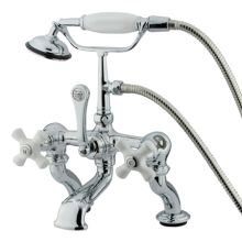 Triple Handle Deck Mounted Clawfoot Tub Filler with 3-3/8" to 10" Center, Personal Hand Shower and Porcelain Cross Handles from the Hot Springs Collection