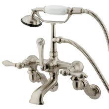 Triple Handle Wall Mounted Clawfoot Tub Filler with 3-3/8" to 10" Adjustable Center, Personal Hand Shower and Metal Lever Handles from the Hot Springs Collection