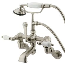 Triple Handle Deck Mounted Clawfoot Tub Filler with 3-3/8" to 10" Adjustable Center, Personal Hand Shower and Porcelain Lever Handles from the Hot Springs Collection