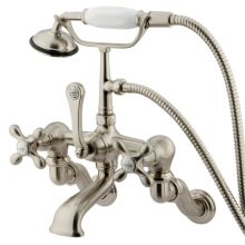 Triple Handle Wall Mounted Clawfoot Tub Filler with Adjustable Center, Personal Hand Shower and Metal Cross Handles from the Hot Springs Collection