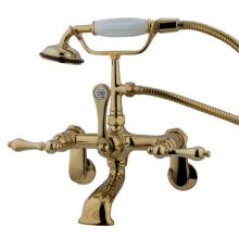 Triple Handle Wall Mounted Clawfoot Tub Filler with 3-3/8" to 11" Adjustable Center, Personal Hand Shower and Metal Lever Handles from the Hot Springs Collection