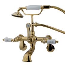 Triple Handle Wall Mounted Clawfoot Tub Filler with 3-3/8" to 11" Adjustable Center, Personal Hand Shower and Hot / Cold Porcelain Lever Handles from the Hot Springs Collection