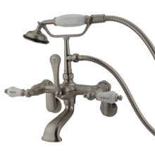 Triple Handle Wall Mounted Clawfoot Tub Filler with 3-3/8" to 11" Adjustable Center, Personal Hand Shower and Hot / Cold Porcelain Lever Handles from the Hot Springs Collection