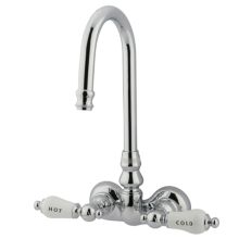 Double Handle Wall Mounted Clawfoot Tub Filler with 3-3/8" Center, Hi-Rise Spout and Hot / Cold Porcelain Lever Handles from the Hot Springs Collection