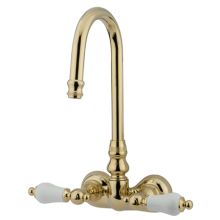 Double Handle Wall Mounted Clawfoot Tub Filler with 3-3/8" Center, Hi-Rise Spout and Porcelain Lever Handles from the Hot Springs Collection