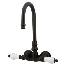 Double Handle Wall Mounted Clawfoot Tub Filler with 3-3/8" Center, Hi-Rise Spout and Porcelain Lever Handles from the Hot Springs Collection