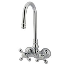 Double Handle Wall Mounted Clawfoot Tub Filler with 3-3/8" Center, Hi-Rise Spout and Metal Cross Handles from the Hot Springs Collection
