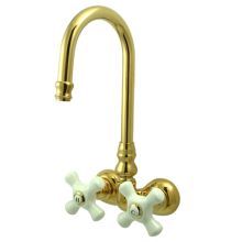 Double Handle Wall Mounted Clawfoot Tub Filler with 3-3/8" Center, Hi-Rise Spout and Porcelain Cross Handles from the Hot Springs Collection